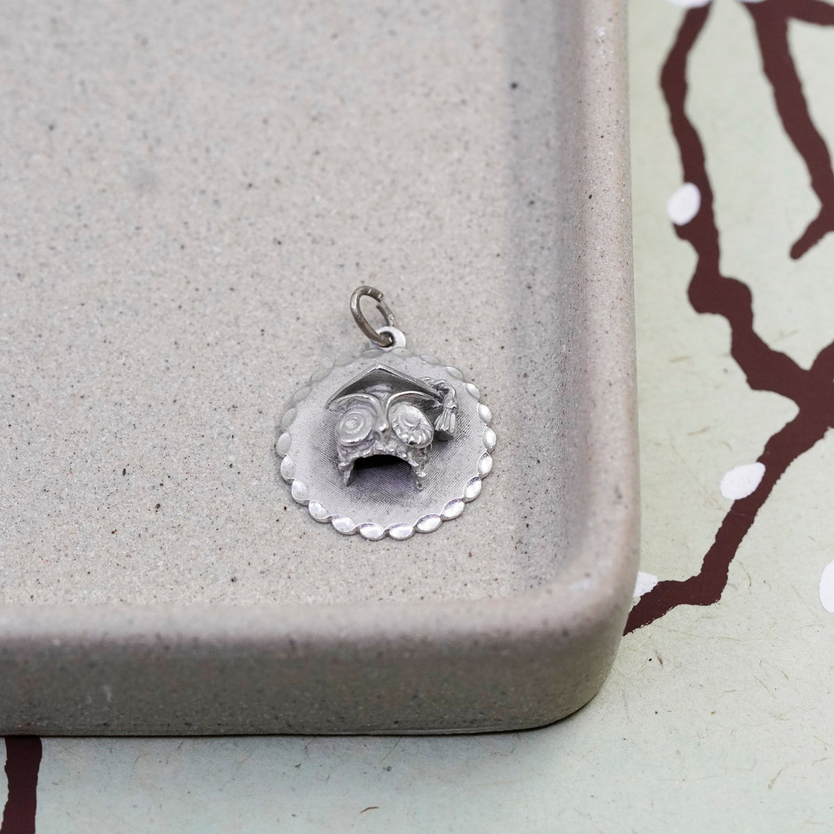 Vintage sterling silver handmade owl bird charm, 925 pendant
