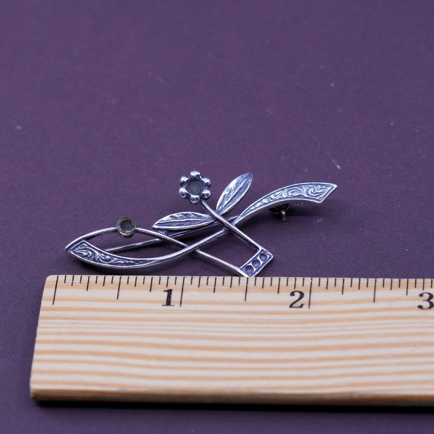 Antique handmade sterling 925 silver flower basket brooch