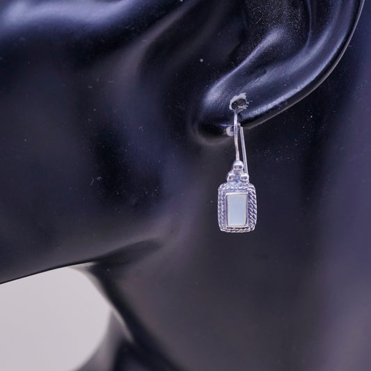 Vintage sterling 925 silver handmade earrings with white Mother of pearl
