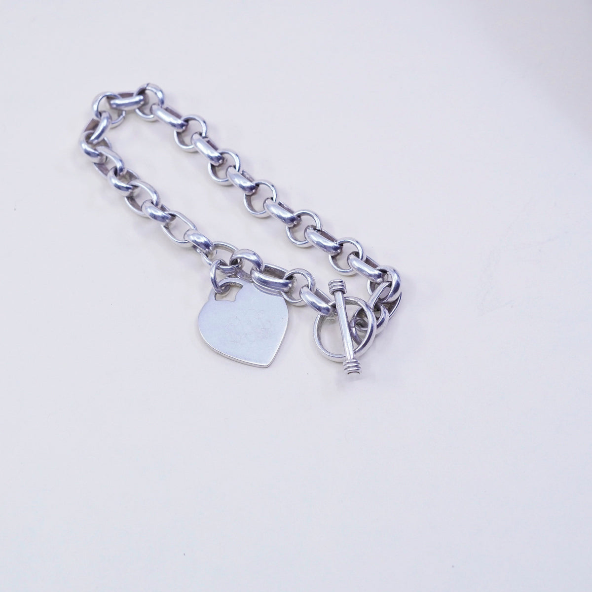 6.5”, sterling silver circle chain, 925 bracelet monogram initial “LVL” charm