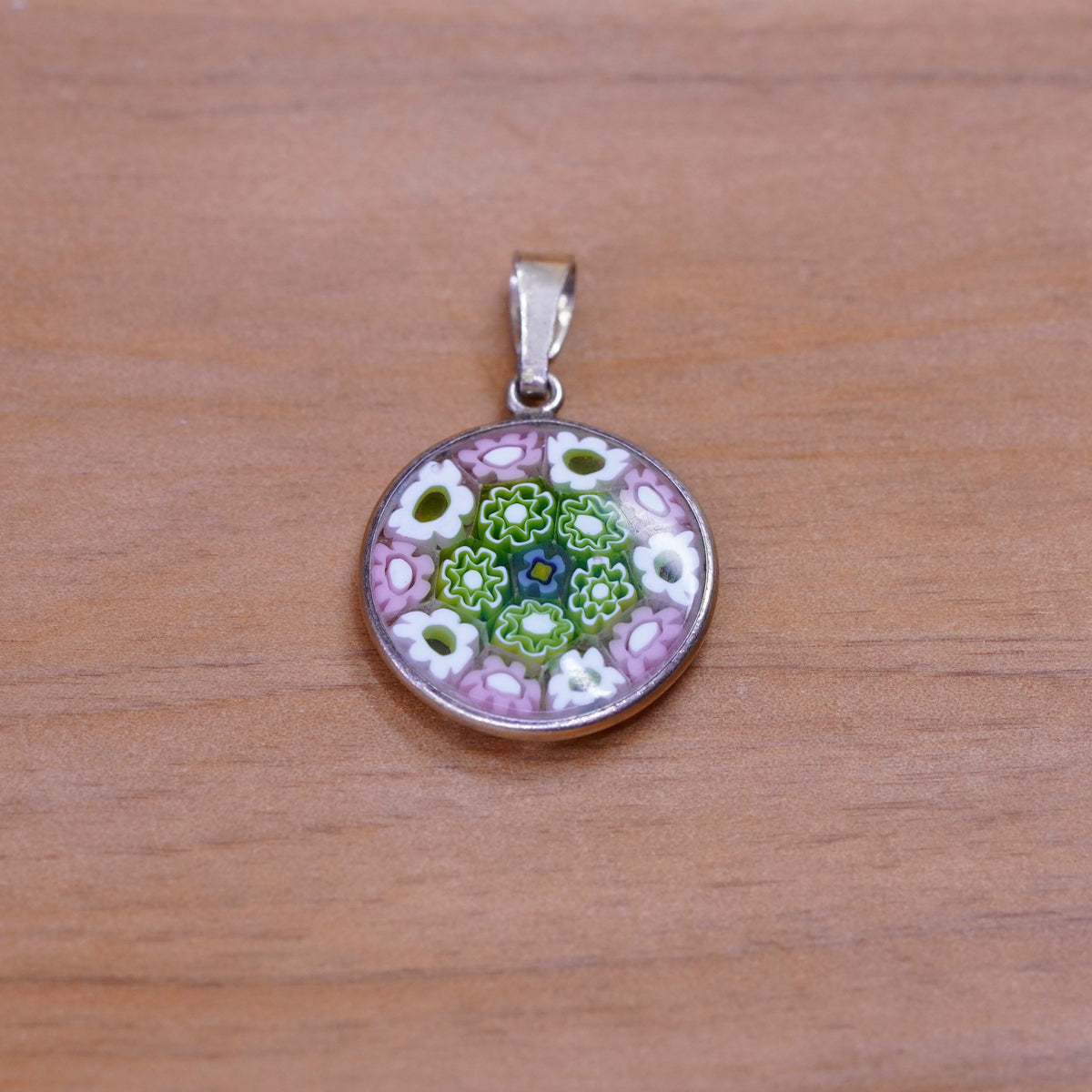 vermeil gold over handmade Sterling silver multicolor pendant, Murano glass