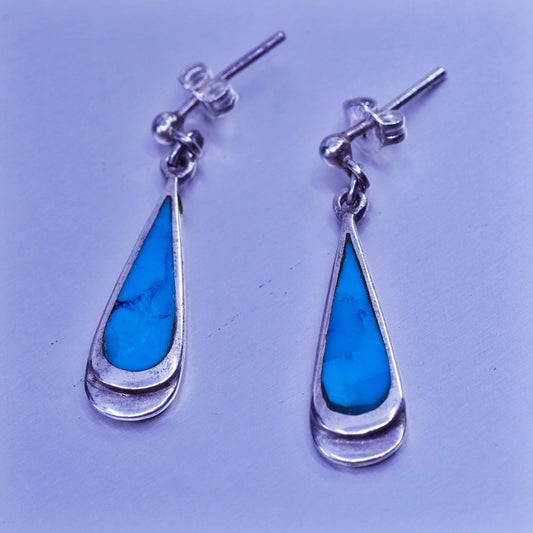 Vintage Sterling 925 silver handmade earrings with teardrop turquoise