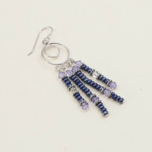 Vtg 925 Sterling Silver Handmade Hoop Earrings w/ beads Dangles, One Missing