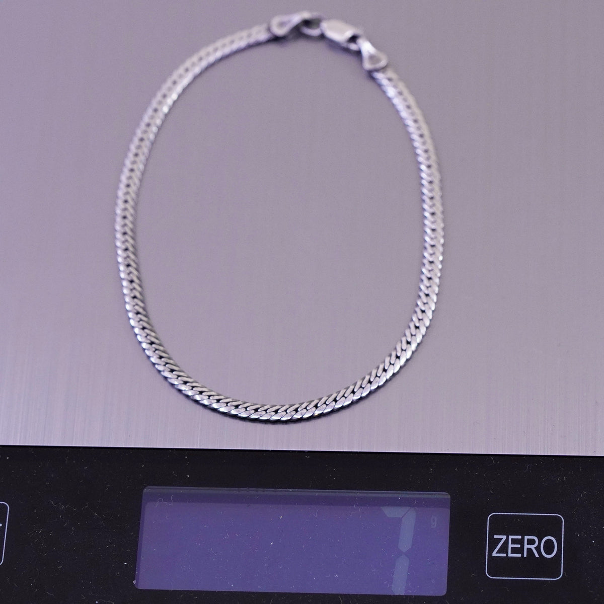 9”, 4mm, Vintage sterling silver flatten nugget bracelet, 925 chain anklet