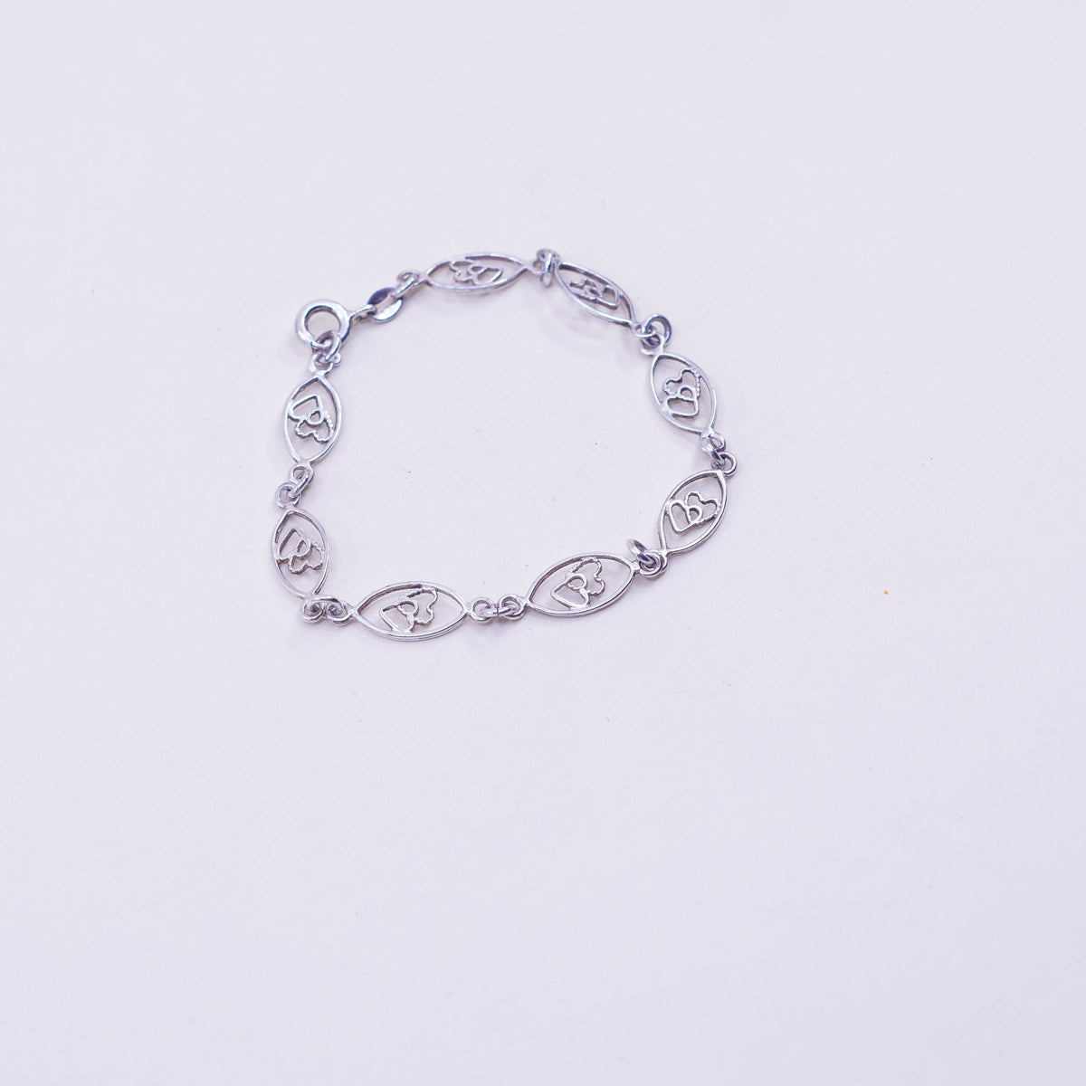 6.5”, Vintage sterling silver double heart chain, handmade 925 bracelet