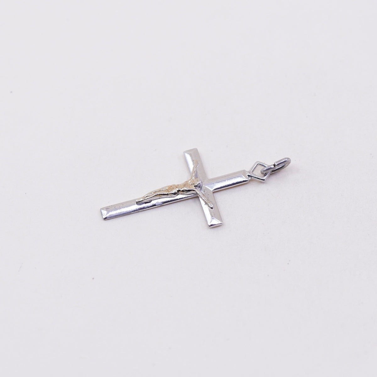 two tone sterling silver cross charm, 925 bracelet pendant, Christian, Catholic