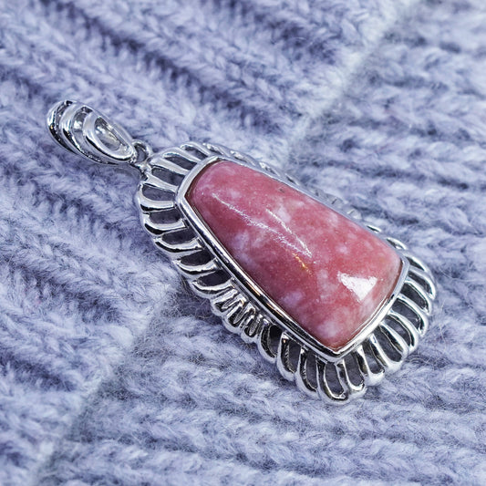 Vintage BBJ sterling 925 silver teardrop pendant with pink agate