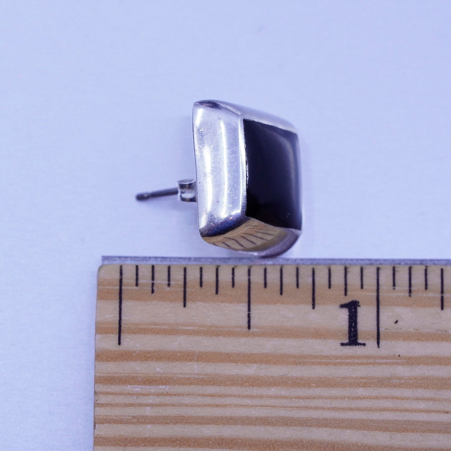 Vintage Sterling 925 silver handmade earrings, square onyx studs