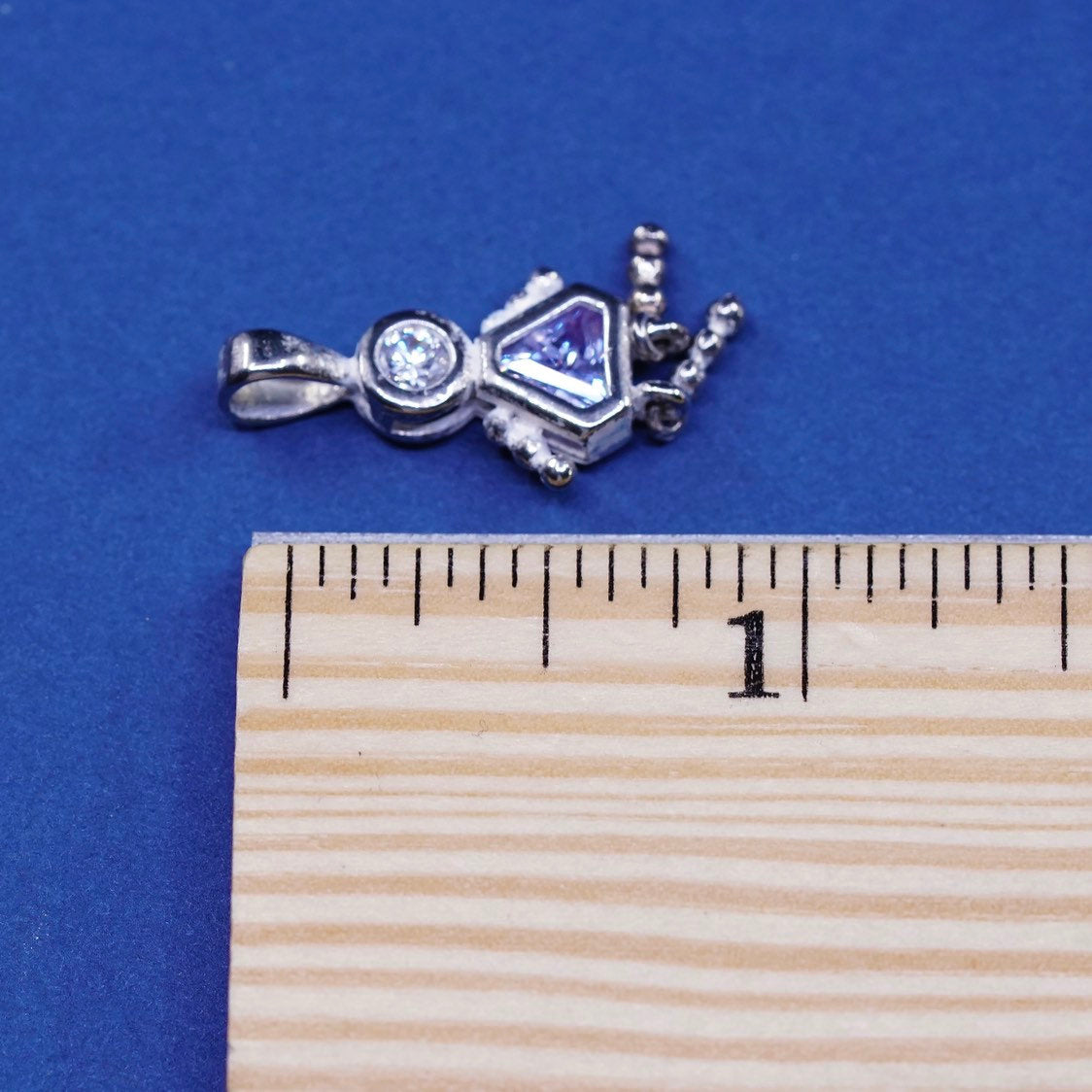 vtg Sterling silver handmade birthstone pendant, 925 girl figure w/ amethyst