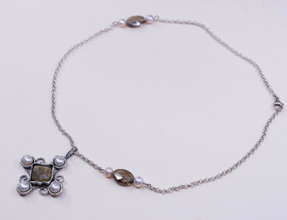 18", Shube Israel sterling silver 925 silver necklace w/ pearl topaz pendant