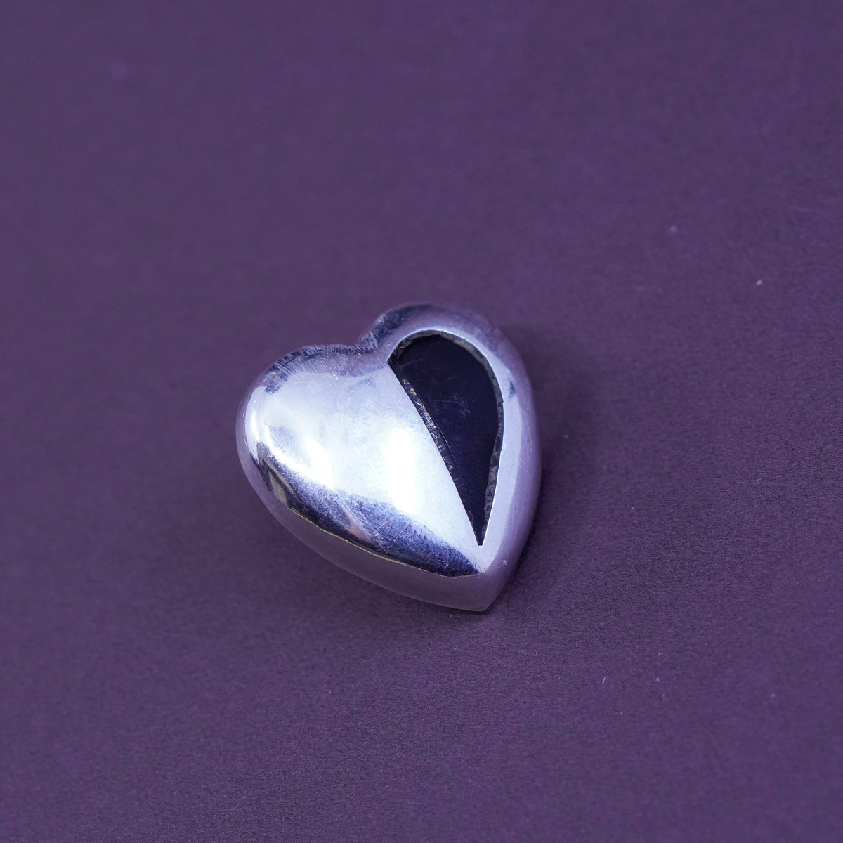 mexico Sterling silver earrings, studs, huge 925 heart studs with black onyx