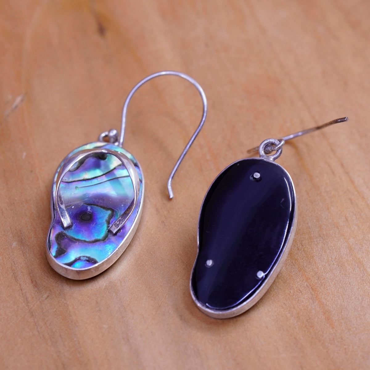 Vintage Sterling 925 silver handmade sandal flip flop earrings with abalone
