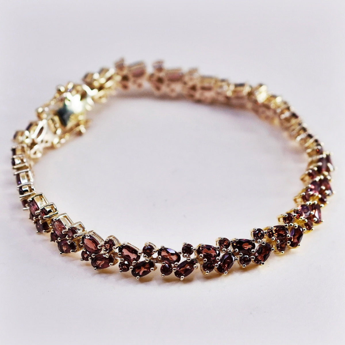 7.5”, vermeil gold over Sterling 925 silver tennis bracelet with cluster ruby