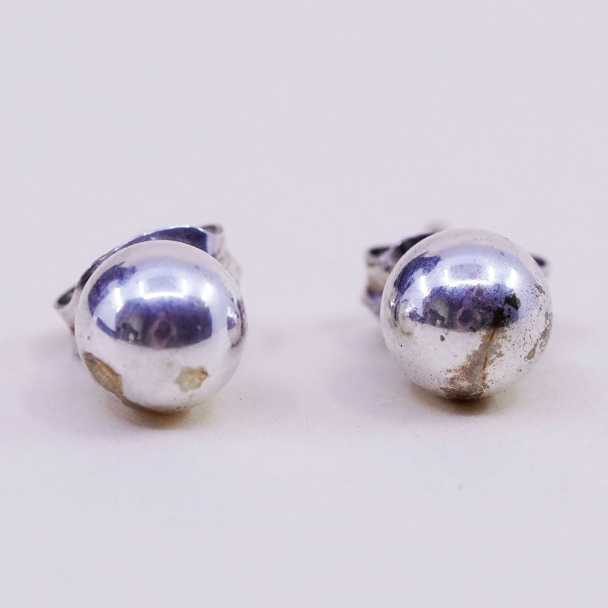 5mm, Vintage sterling silver sphere studs, handmade 925 earrings with star