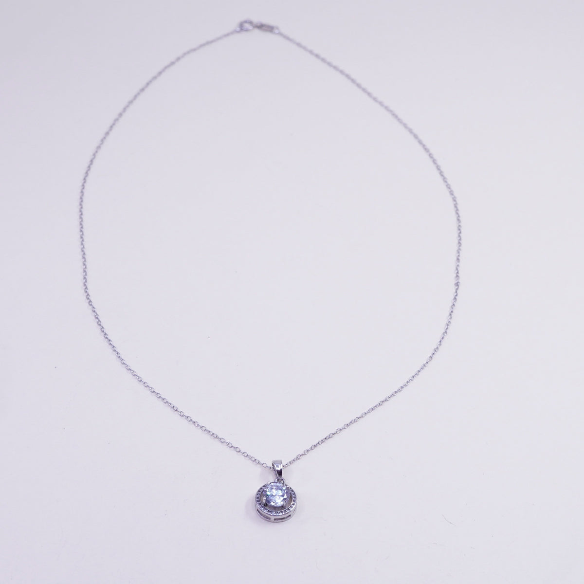 18”, vintage Sterling silver necklace, 925 circle chain with circle pendant Cz