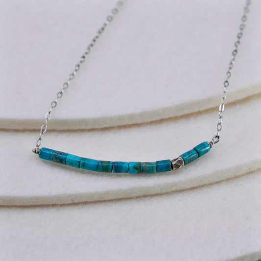 16+2”, Pura Vida Sterling 925 silver necklace with turquoise heishi pendant