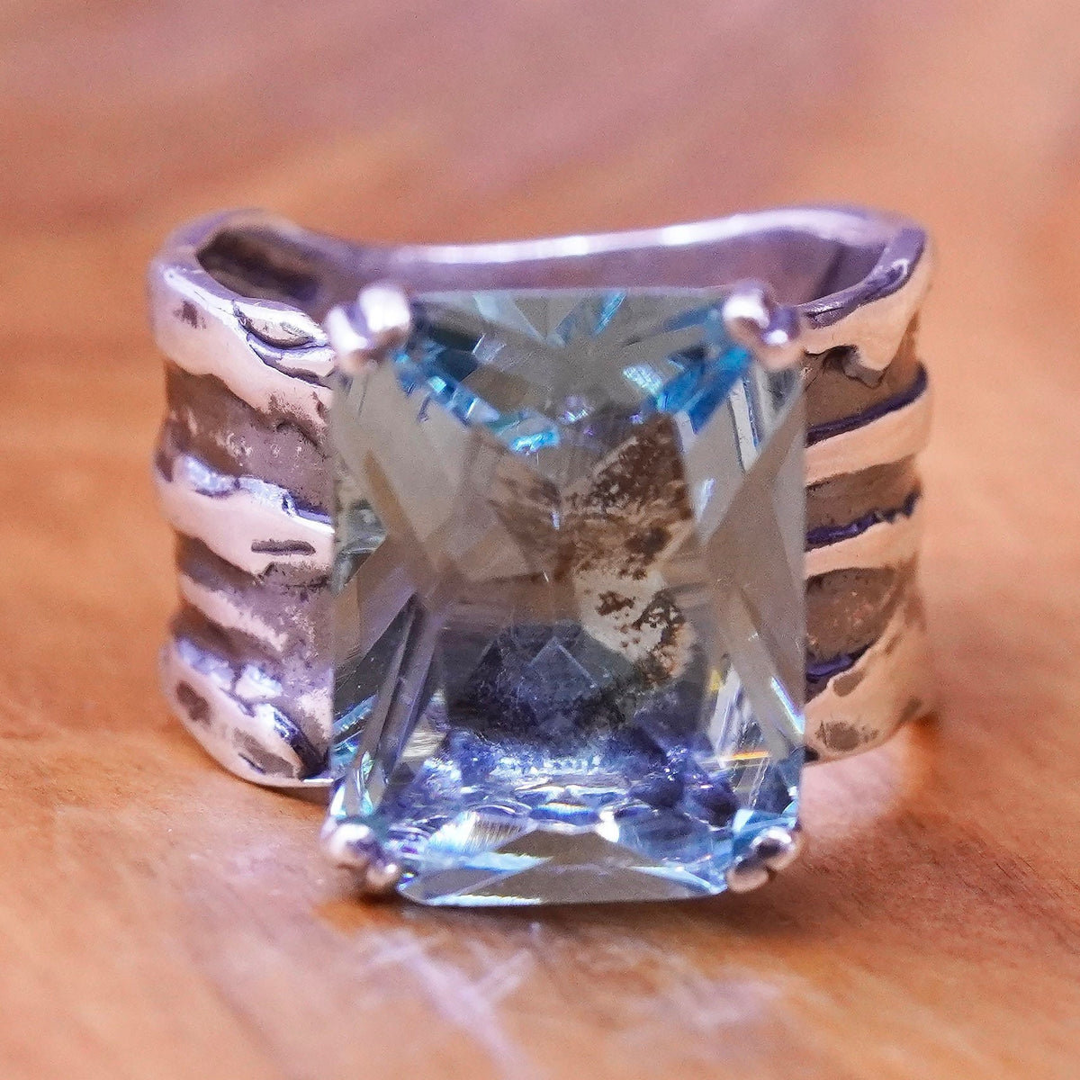 Size 7.5, vintage Silpada Sterling Silver 925 Blue Glass Rectangular Dome Ring