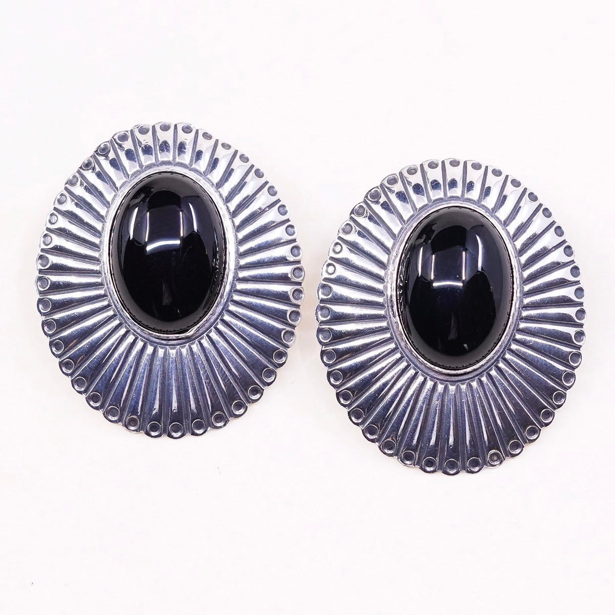 southwestern Sterling 925 silver handmade earrings w/ obsidian