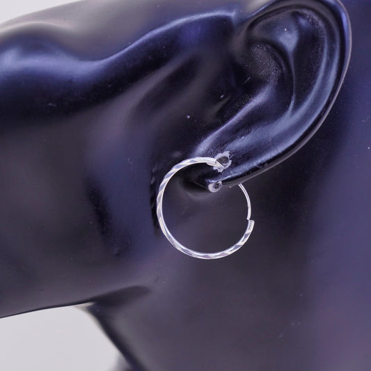 0.75”, Vintage sterling 925 silver loop earrings, fashion minimalist primitive hoops, silver tested