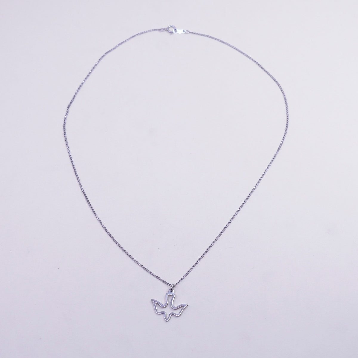 18”, vintage sterling silver handmade necklace, 925 curb chain w/ bird pendant