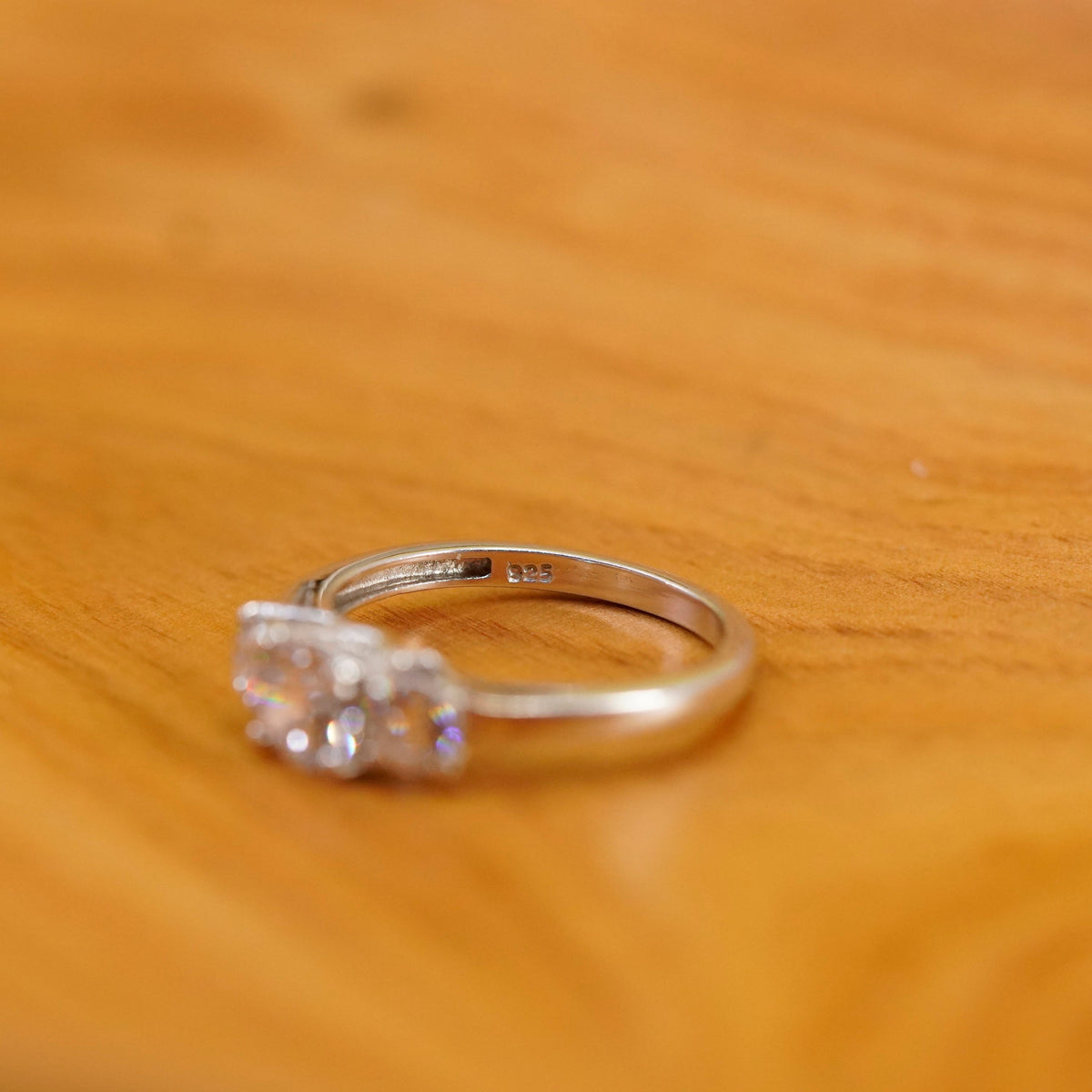 Size 7.25, vintage Sterling 925 silver anniversary ring with clear cz