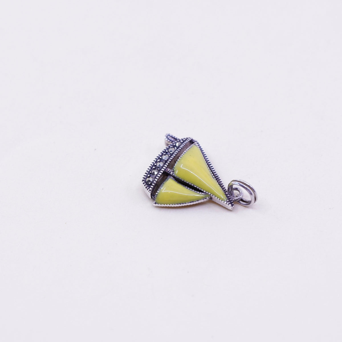 Judith Jack sterling silver pendant, yellow enamel 925 sailing boat Marcasite