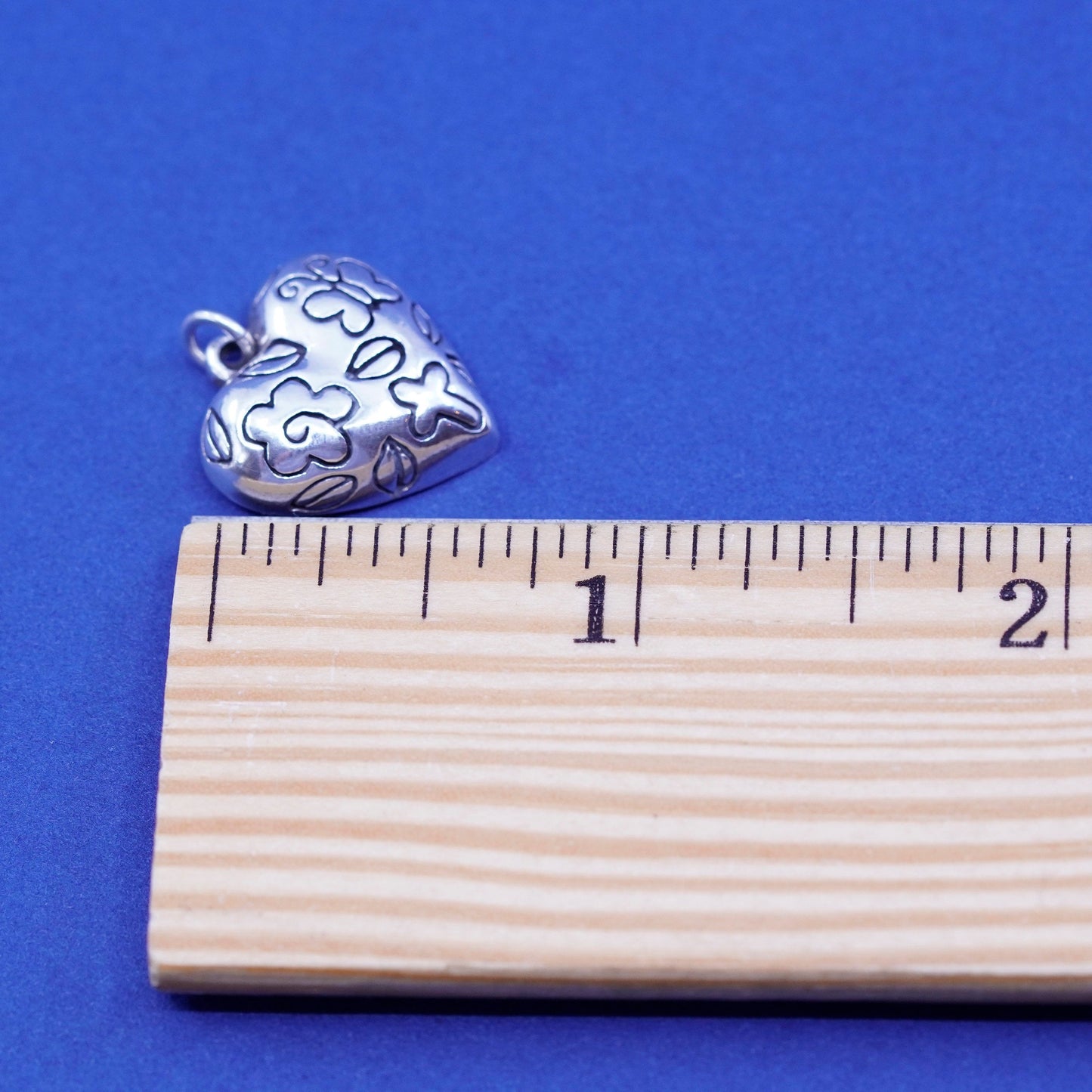 Vintage Sterling silver handmade pendant, 925 heart embossed flower butterfly