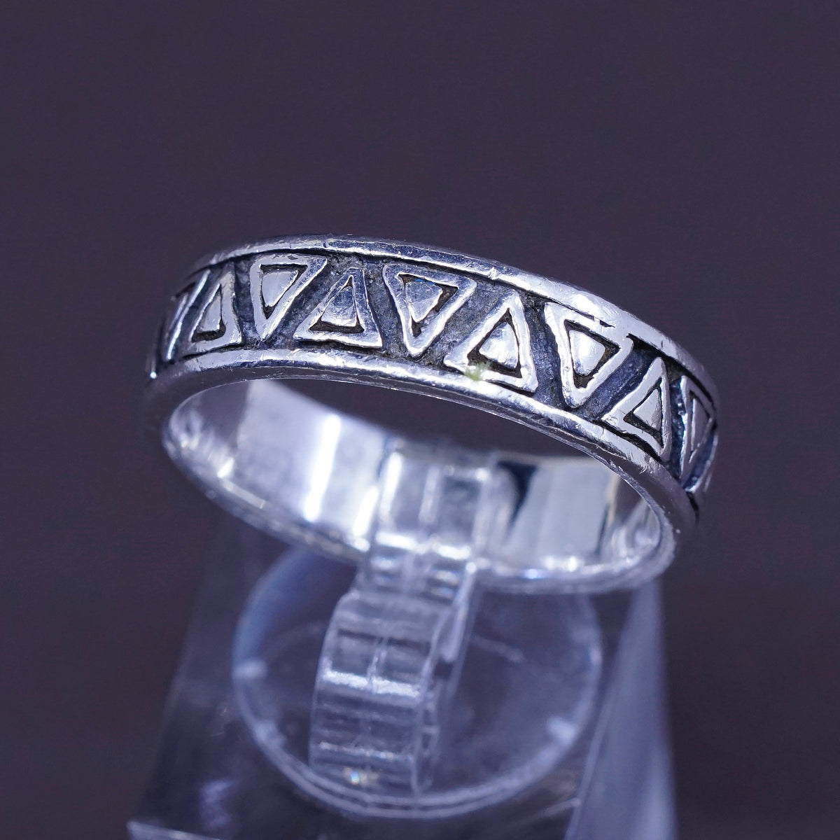 size 9.75, vtg PSCL Sterling silver handmade ring, 925 triangular textured band