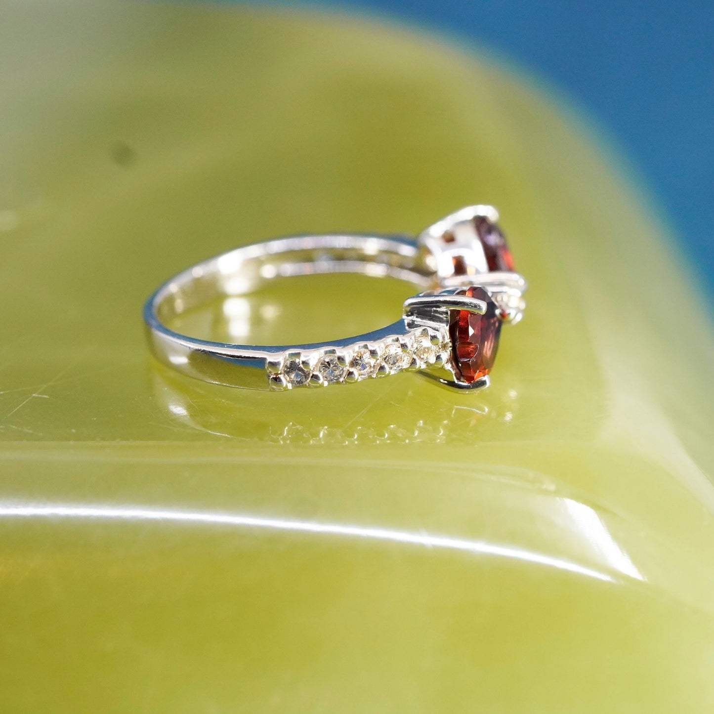 Size 6, vintage Sterling 925 silver handmade ring with heart Ruby and cz