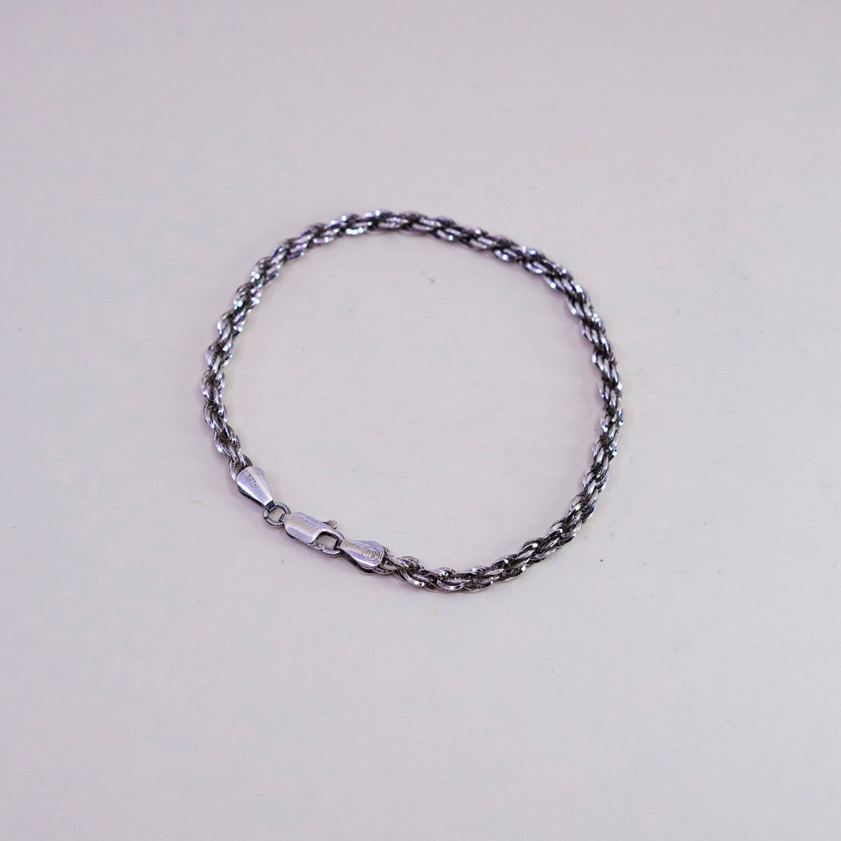 7.5”, 4mm, Vintage sterling 925 silver Italy rope chain bracelet