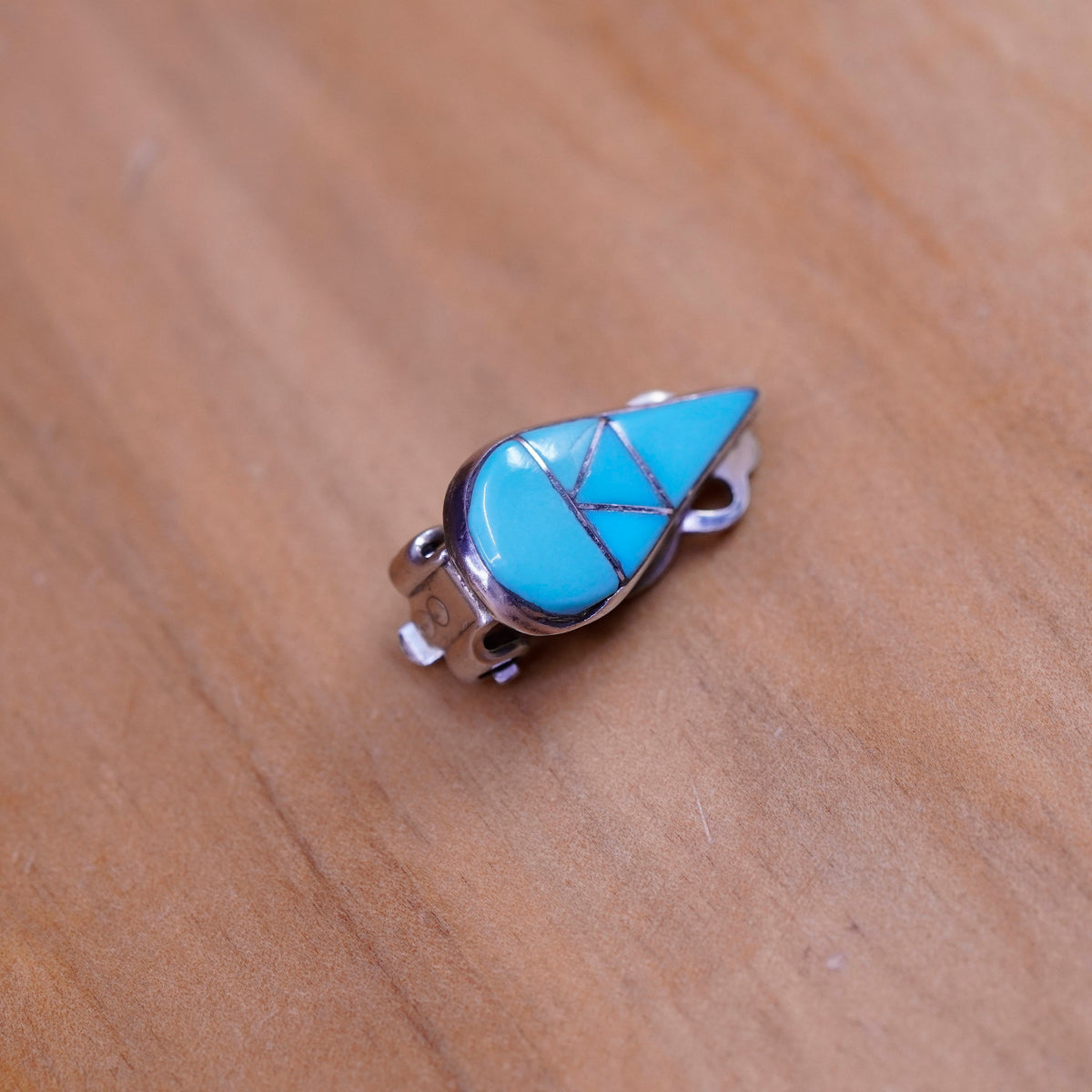 Native American Zuni Sterling 925 silver clip on teardrop earrings turquoise