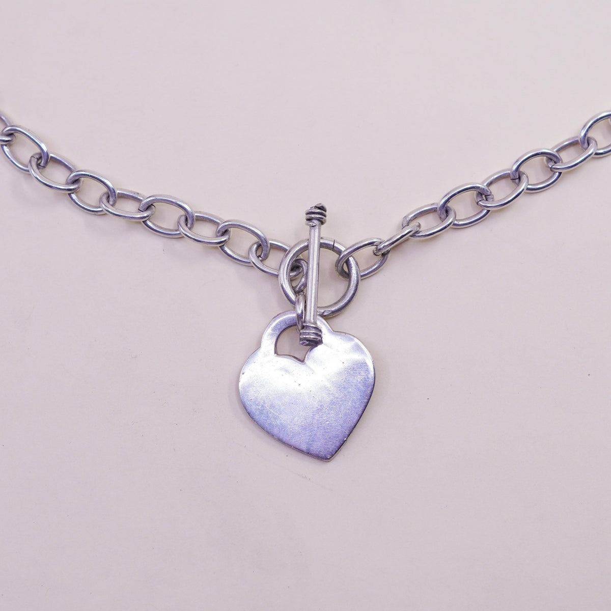 18”, sterling silver charm necklace, 925 bold circle link chain heart charm