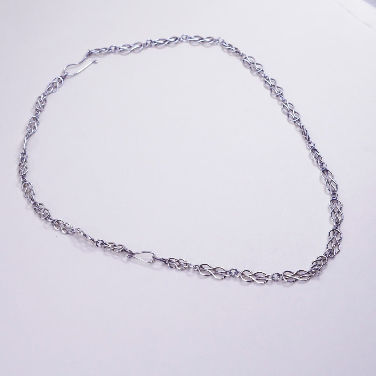 21”, 9mm, Vintage sterling silver entwined link chain, Italy 925 necklace