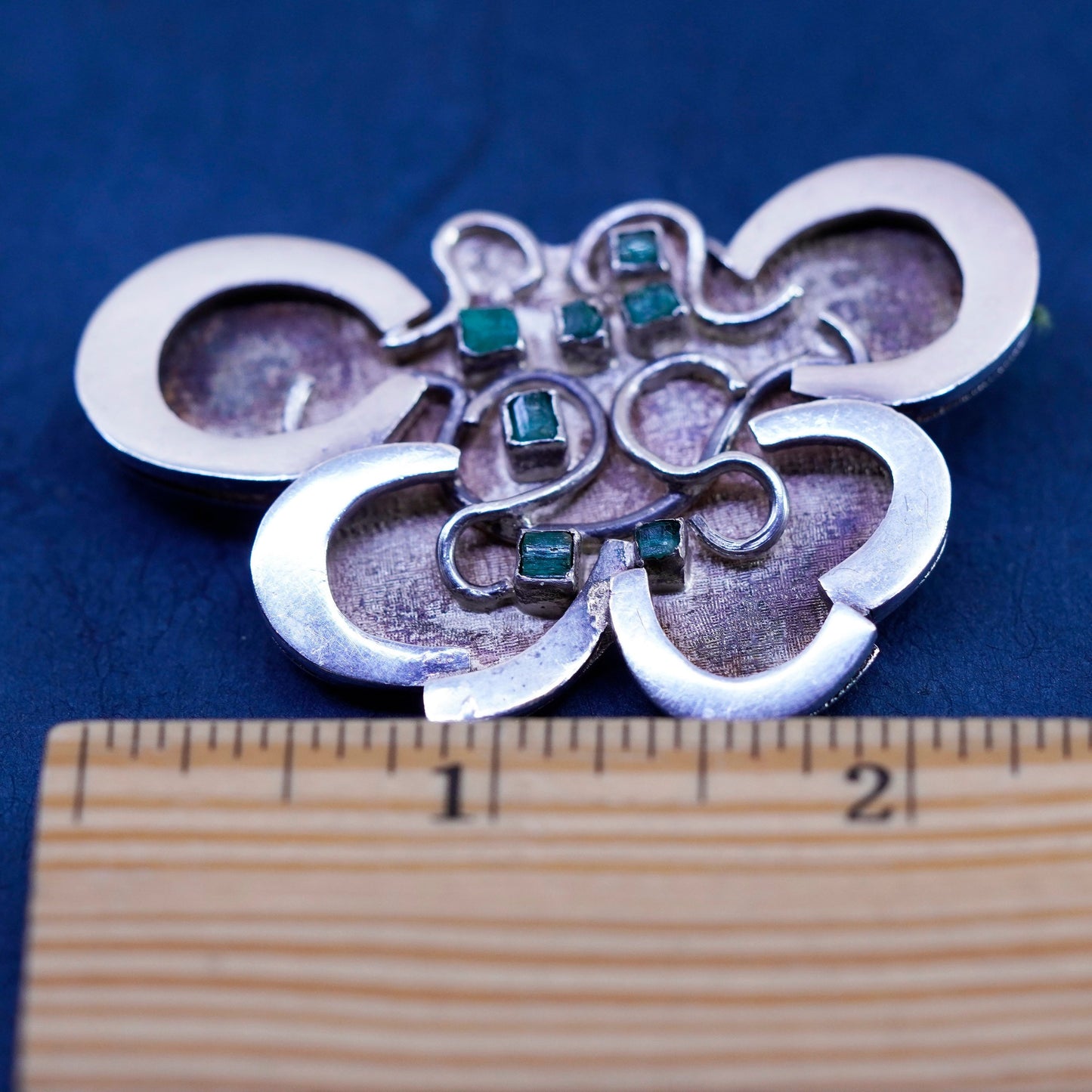 Vintage sterling silver handmade butterfly brooch, 925 pin pendant and emerald