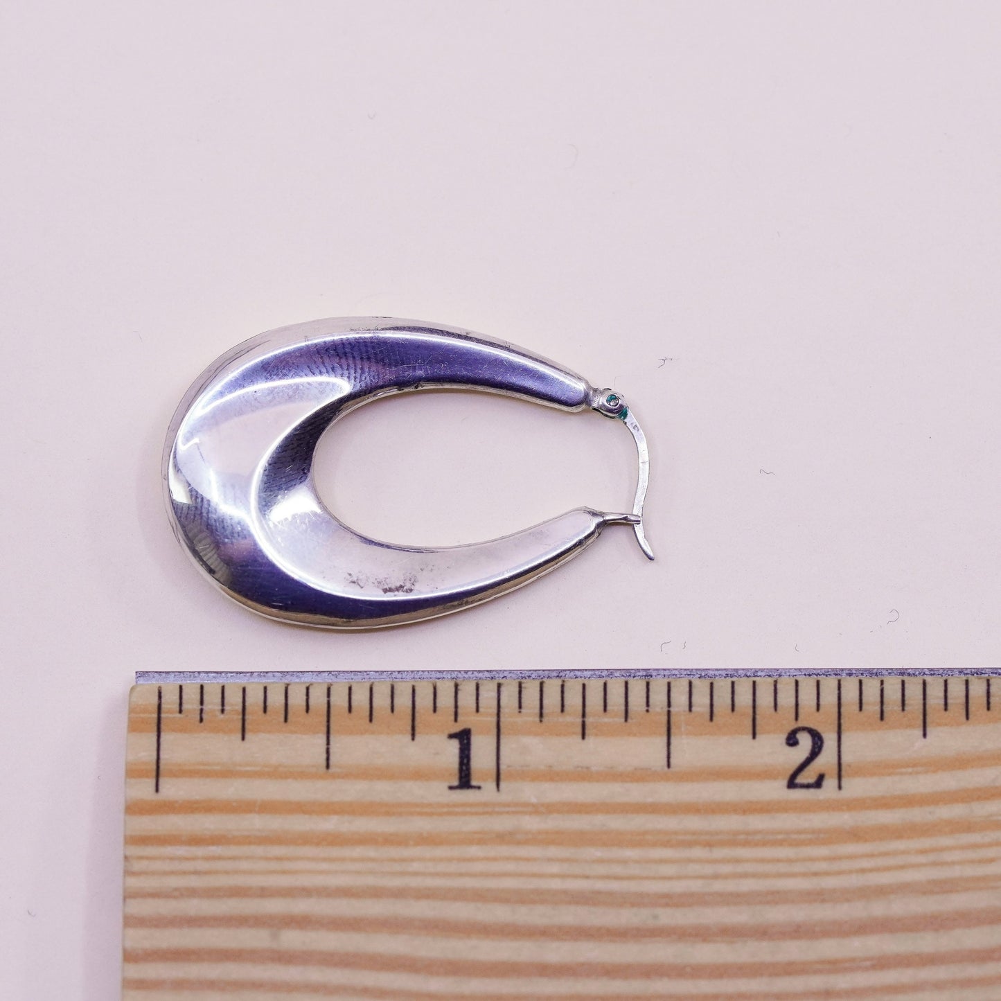 1.25” Vintage sterling silver oval earrings, minimalist primitive Huggie hoops