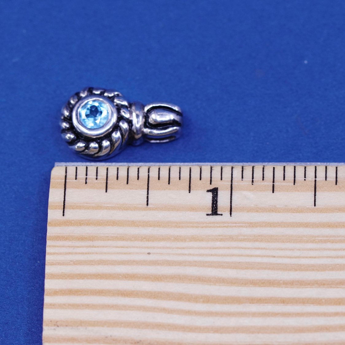 vtg sterling silver handmade pendant, 925 w/ blue topaz stone