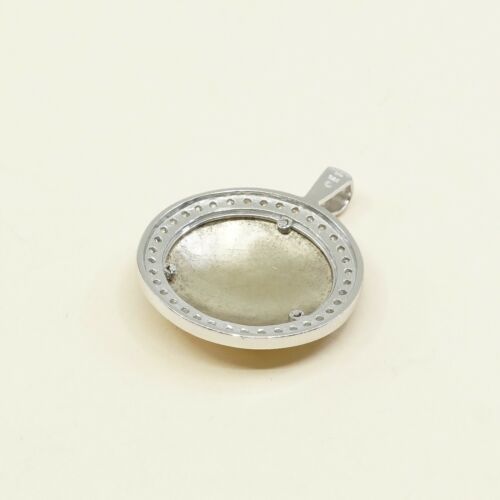 Vintage two tone Sterling silver pendant, 925 Circle Tag With Hearts N Crystal