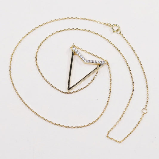 16+2”, Vermeil gold sterling silver necklace, 925 circle chain w/ pendant N Cz