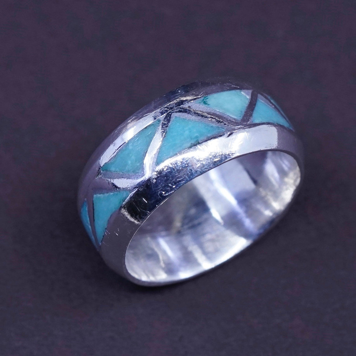 sz 4.5, vtg Sterling silver handmade ring, Native American, 925 band turquoise