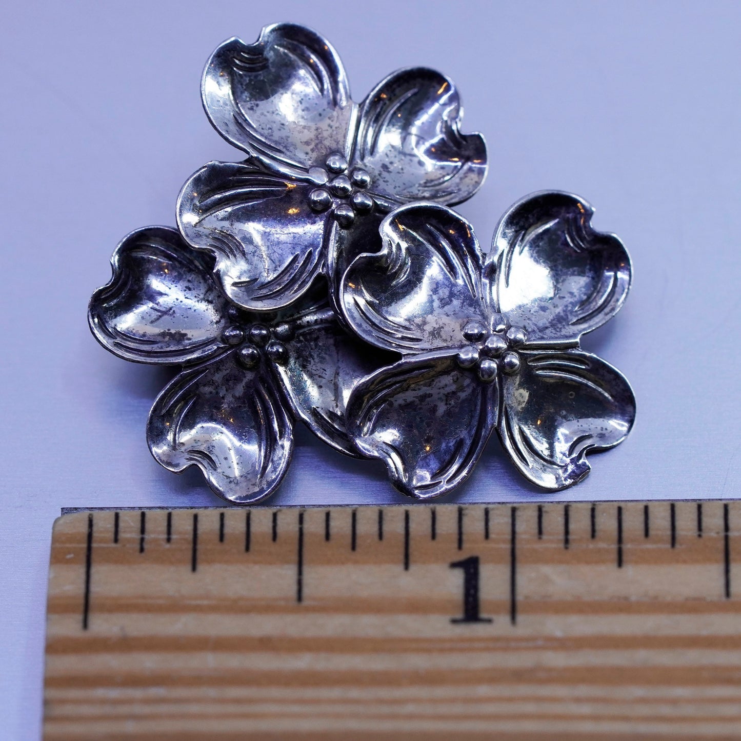 Vintage beau sterling silver handmade brooch, 925 dogwood flower pin
