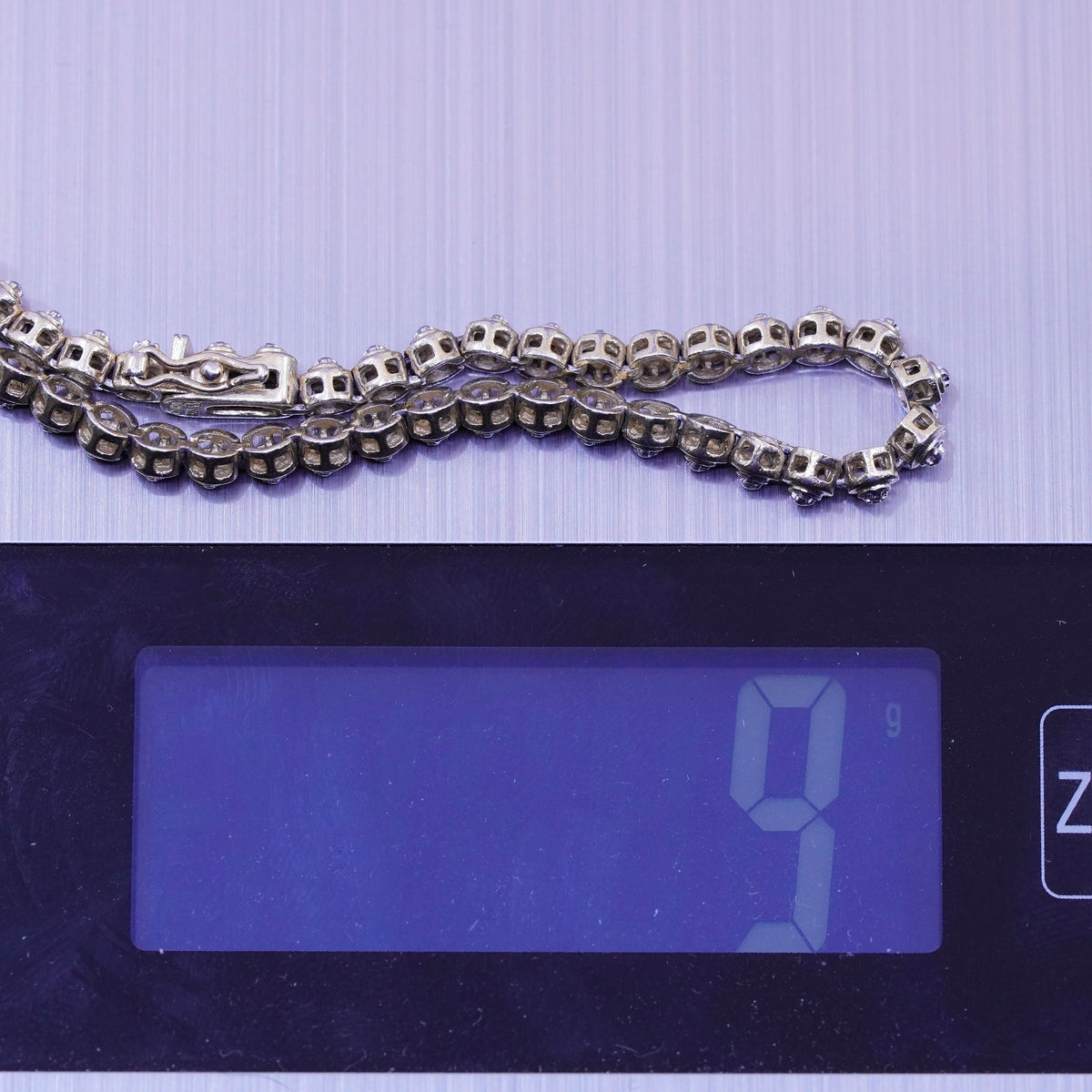 7.25”, vtg vermeil gold over sterling silver tennis bracelet, 925 chain diamond