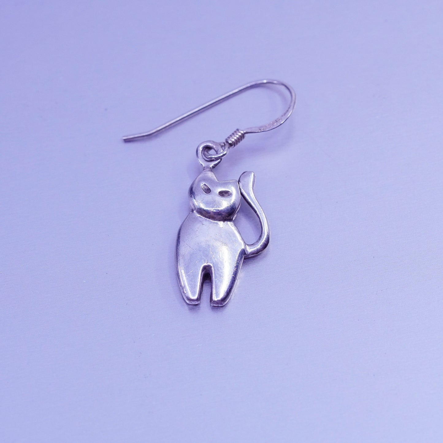 vintage Sterling silver handmade earrings, 925 cat kitty dangles