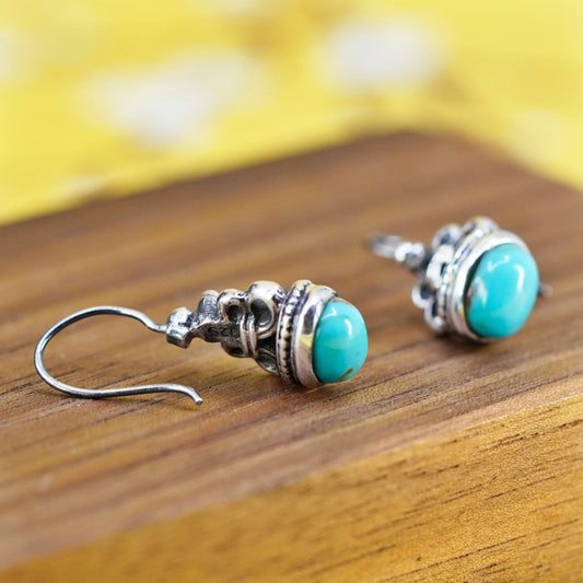 Vintage Native American Sterling 925 silver handmade ribbon earrings turquoise
