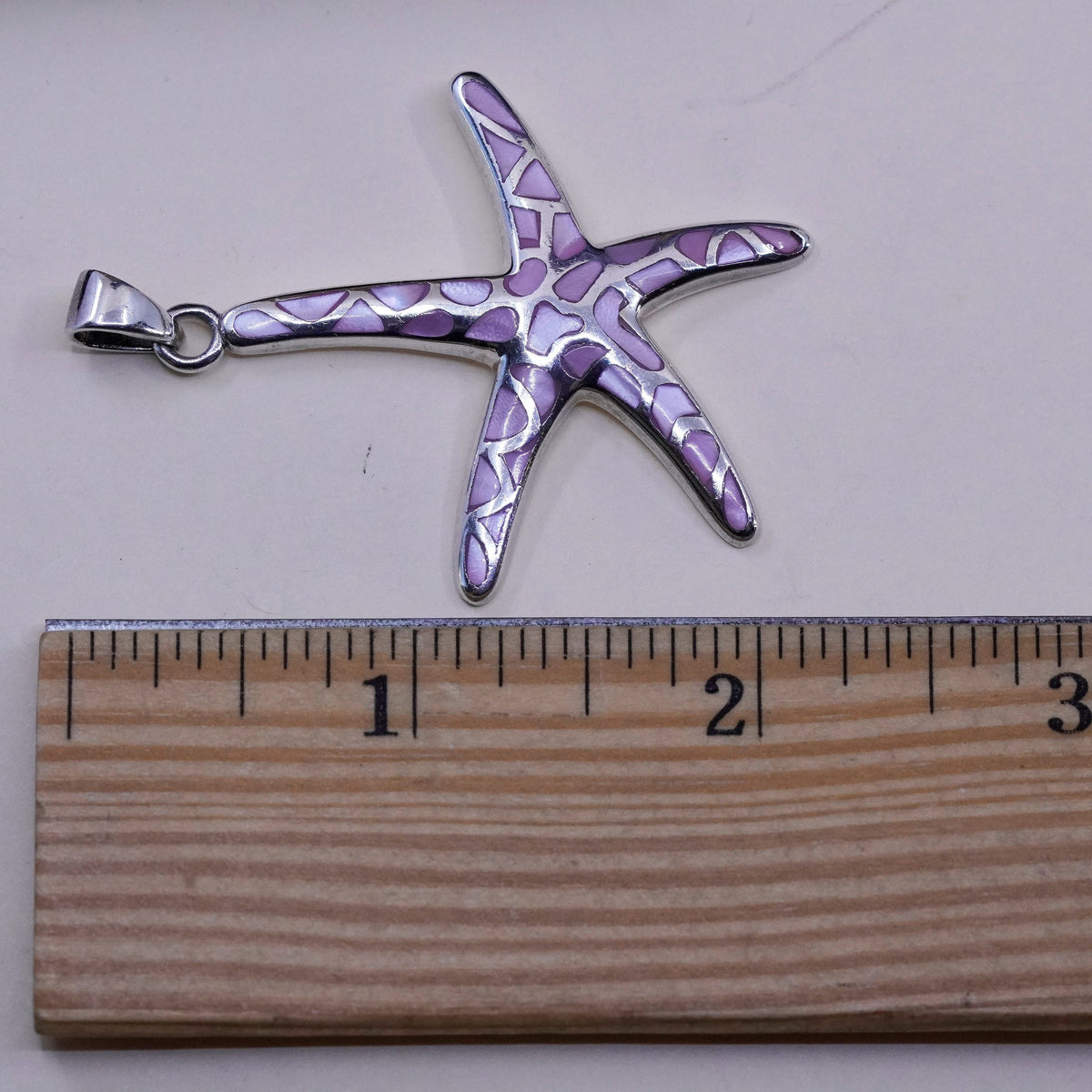 Vintage Sterling 925 silver handmade star starfish pendant pink mother of pearl