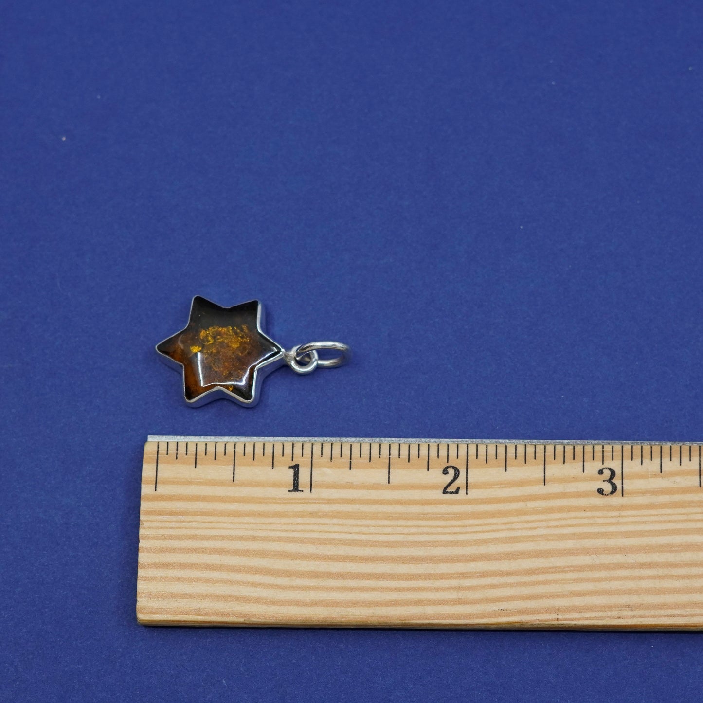 Vintage Sterling silver handmade pendant, 925 hexagram star amber charm