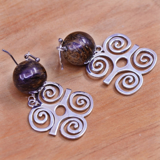 Vintage Sterling 925 silver handmade dwennimmen earrings golden tiger eye beads