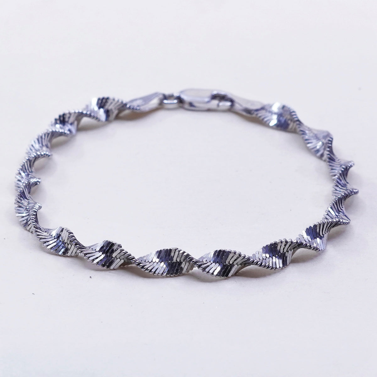 6.75”, 5mm, Vintage sterling silver bracelet, twisted curb link bracelet