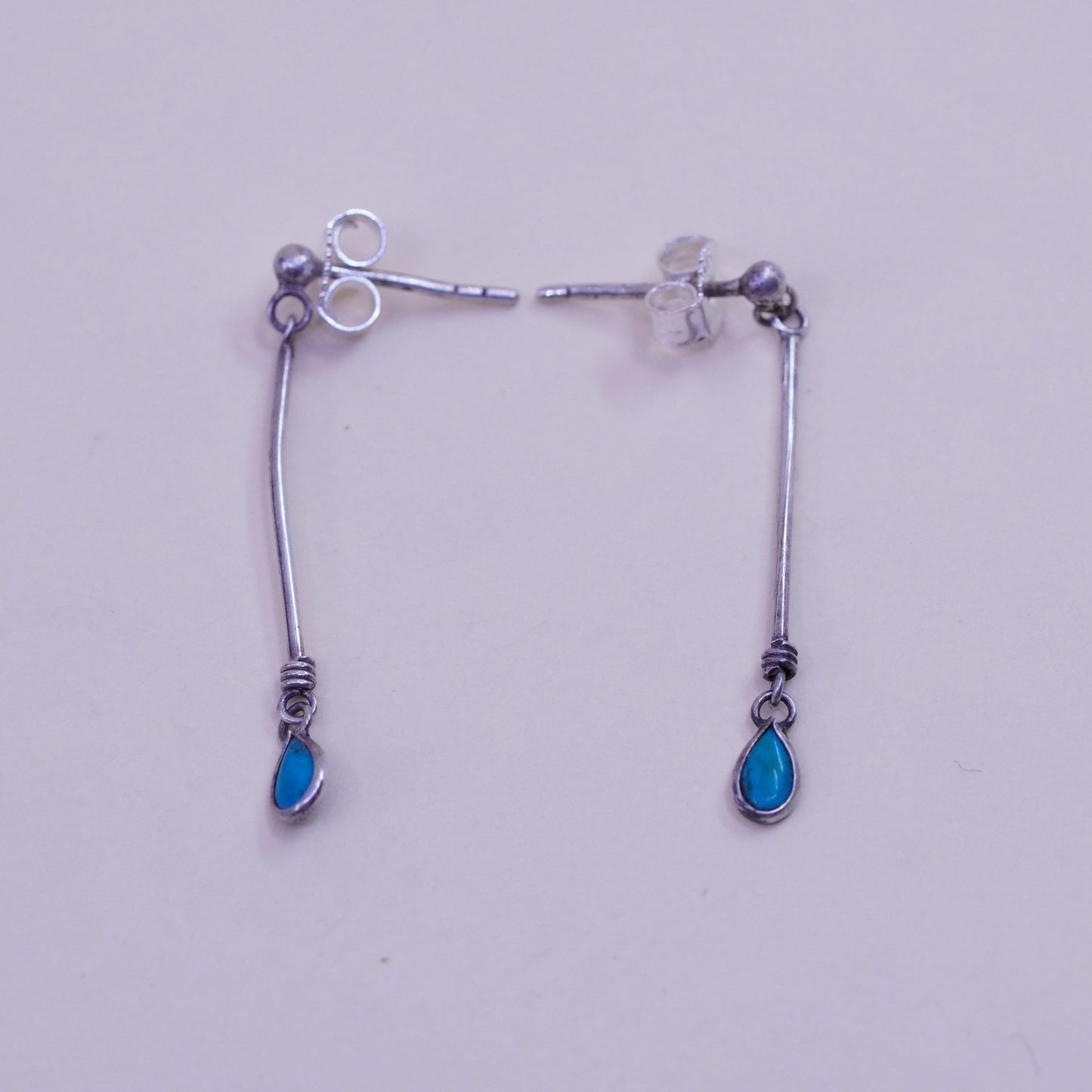 Southwestern sterling 925 silver handmade earrings with teardrop turquoise