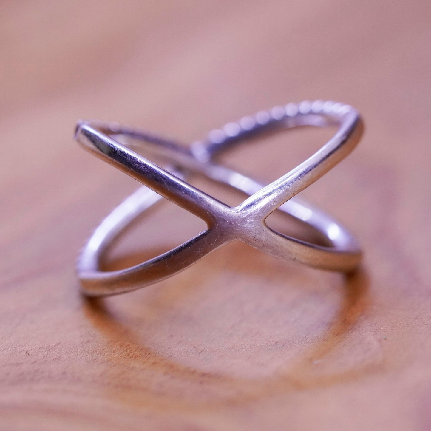 Size 6.5, vintage Sterling silver handmade ring, 925 cross band with cz