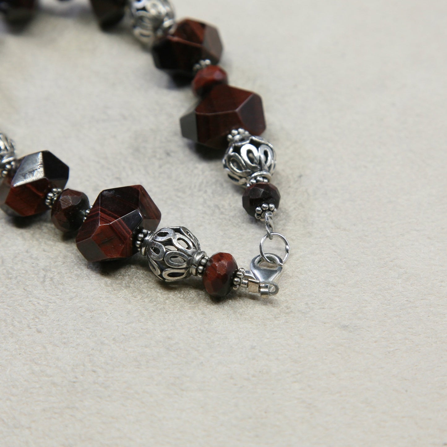 8”, handmade vintage Jasper beads w/ 925 beads bracelet N Sterling silver clasp